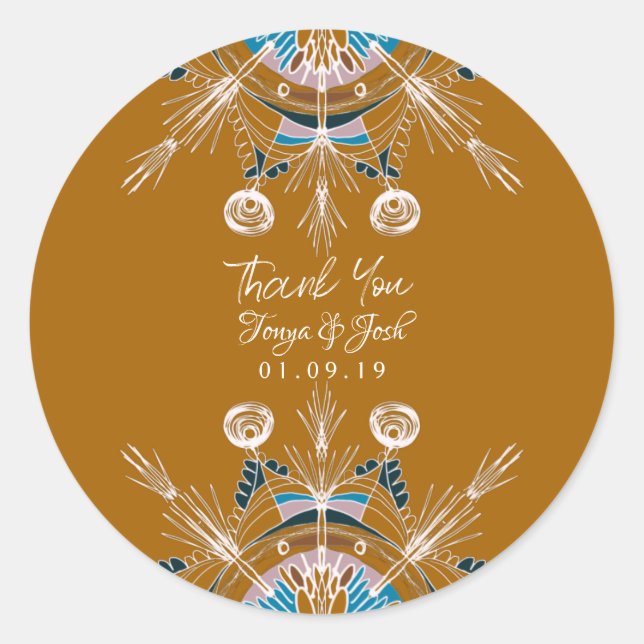 Sticker Rond Mandala Bohemian coloré Merci moutarde (Devant)