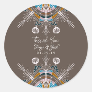 Sticker Rond Mandala Bohemian Coloring Merci Mariage Brown