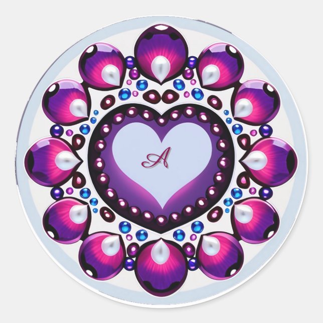 Sticker Rond Mandala circulaire avec centre de cœur violet (Devant)