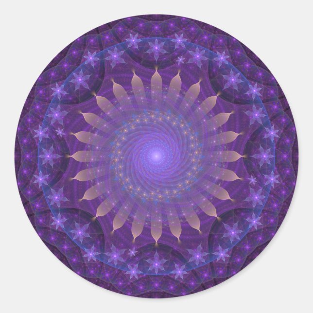Sticker Rond Mandala complexe et fragile | Violet, bleu, orange (Devant)
