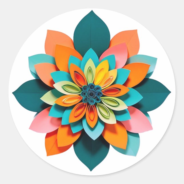 Sticker Rond Mandala de fleurs vibrant en quilling papier (Devant)