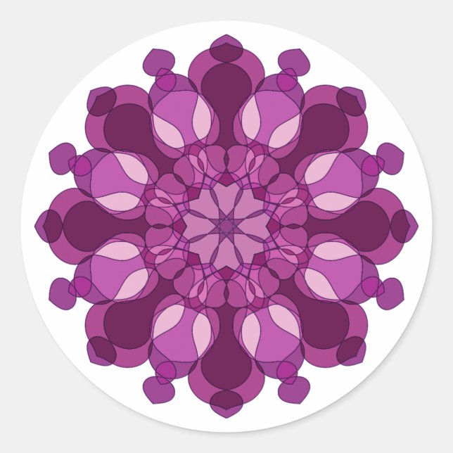 Sticker Rond Mandala de fleurs violet royal (Devant)