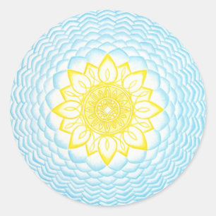 Sticker Rond Mandala de géométrique jaune bleu de protection