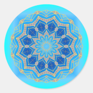 Sticker Rond Mandala de Lotus dans la turquoise et le bleu