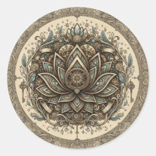 Sticker Rond Mandala de lotus sacré Art spirituel vintage
