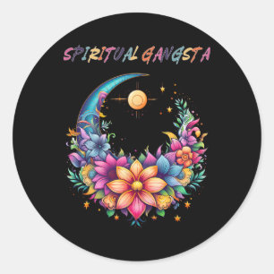Sticker Rond Mandala de méditation de yoga de lune florale de g