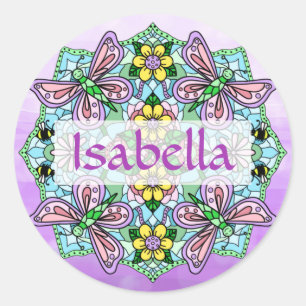 Sticker Rond Mandala de papillon rose et bleu personnalisé