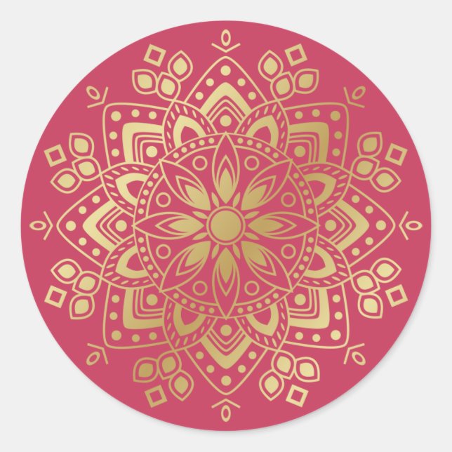 Sticker Rond Mandala d'or sur les sceaux d'enveloppe rose pâle (Devant)