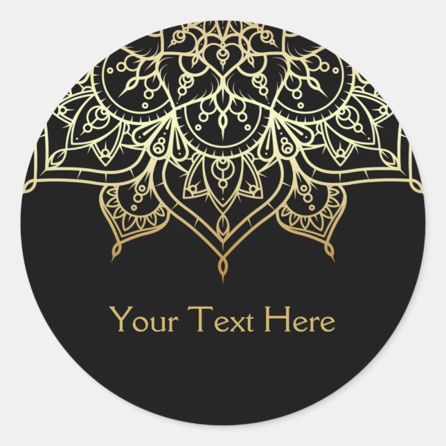 Sticker Rond Mandala doré Black Glam Chic Moderne Glamour Favor (Devant)