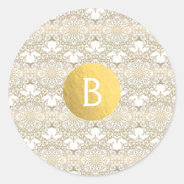 Sticker Rond Mandala doré Élégant Cadeau de mariage moderne bla (Devant)