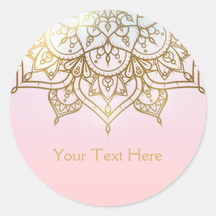 Sticker Rond Mandala doré Rose pêche Chic Moderne Glamour Favor
