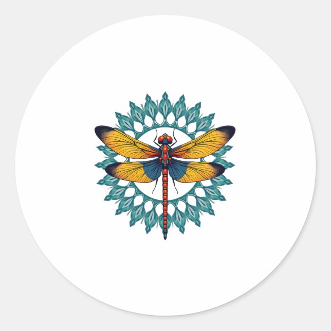 Sticker Rond Mandala Dragonfly - Lotus Flower Insect Lover Ento (Devant)