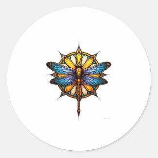 Sticker Rond Mandala Dragonfly Luminous Sacred Geometry Spiritu