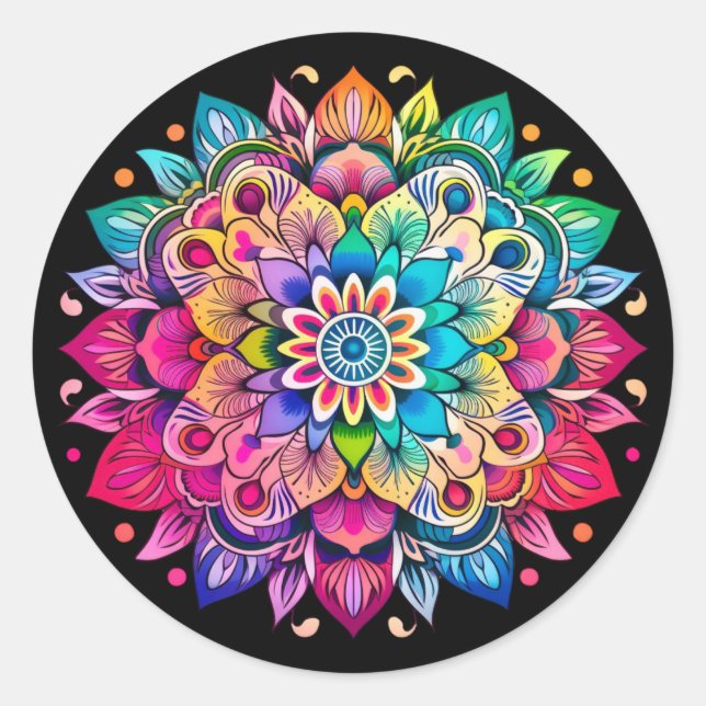 Sticker Rond Mandala en arc-en-ciel / motif floral  (Devant)