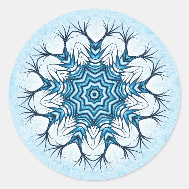 Sticker Rond Mandala en Blue Winter Art Abstrait (Devant)