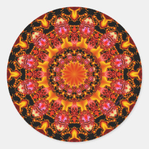 Sticker Rond Mandala en or brillant, orange rouge Abstrait