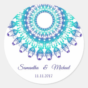 Sticker Rond Mandala ethnique turquoise. monogramme.