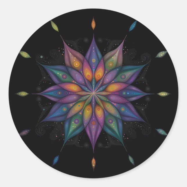 Sticker Rond Mandala floral - bleu violet noir (Devant)