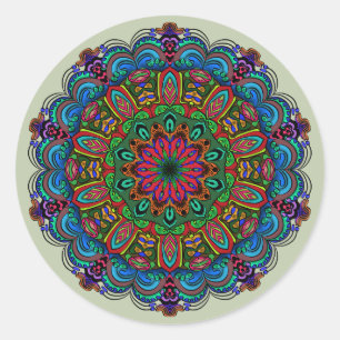 Sticker Rond Mandala floral et motif géométrique vibrant