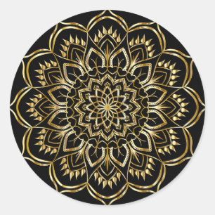 Sticker Rond Mandala Floral Or