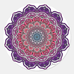 Sticker Rond Mandala Florale rose-pourpre