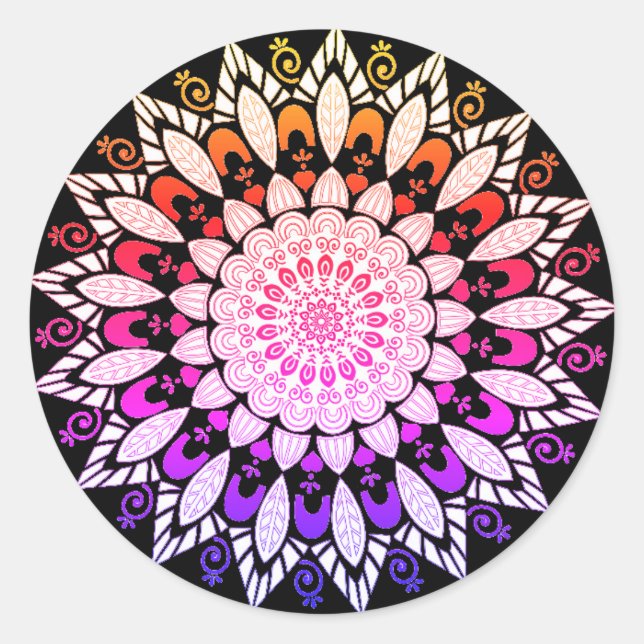 Sticker Rond Mandala Flower Design (Devant)