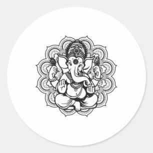 Sticker Rond Mandala Ganesha Dieu hindou Hindouisme Cadeau de Y