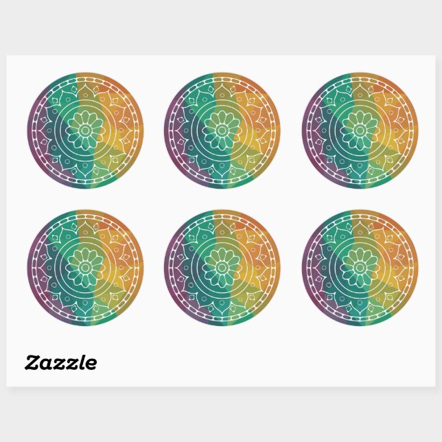Sticker Rond Mandala india fleur boho hippie design (Feuille)