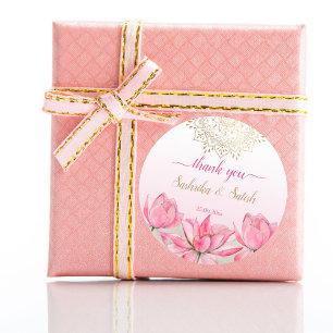 Sticker Rond Mandala indienne en or rose lotus mariage indien m