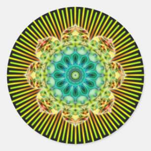 Sticker Rond Mandala jaune vert noir