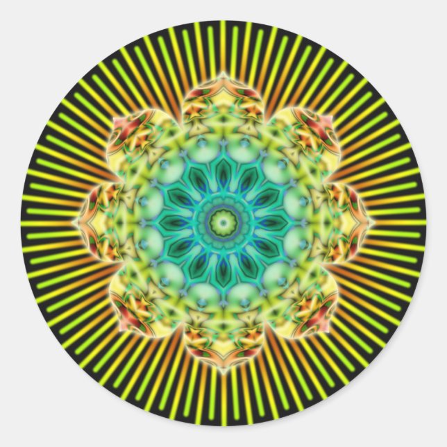 Sticker Rond Mandala jaune vert | noir (Devant)
