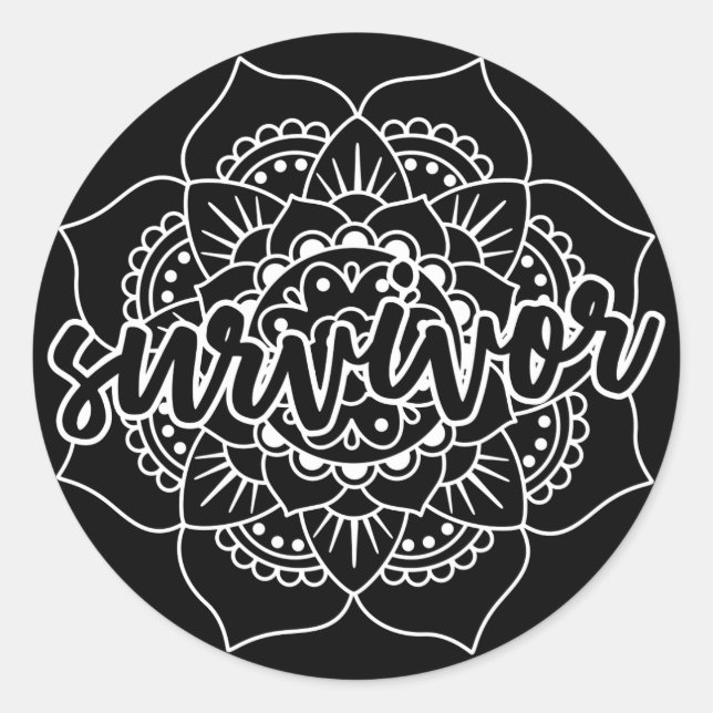 Sticker Rond Mandala, la survivante du cancer en blanc (Devant)