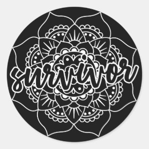 Sticker Rond Mandala, la survivante du cancer en blanc