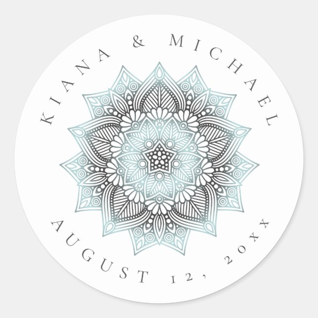 Sticker Rond Mandala Lace Mariage Merci Lt. Blue ID968 (Devant)