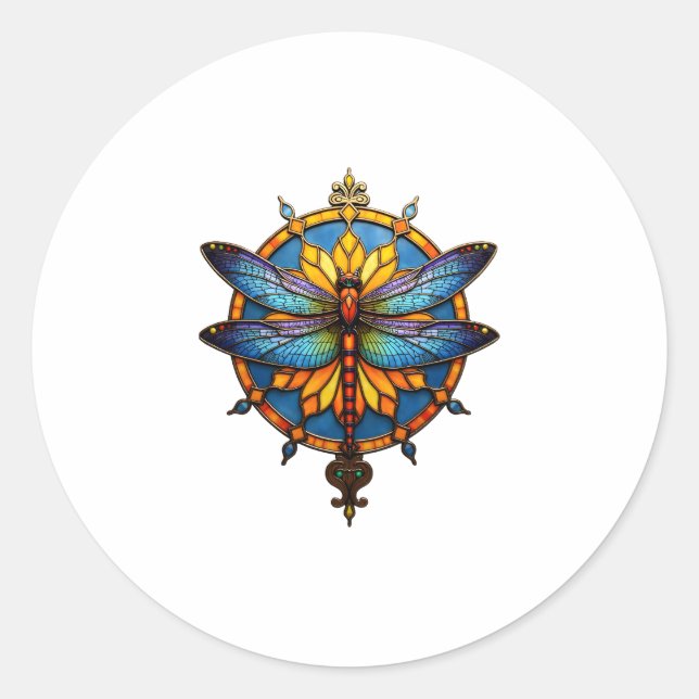 Sticker Rond Mandala Libellule Lumineuse Géométrie Sacrée Spiri (Devant)
