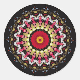 Sticker Rond Mandala Magique Noir et Rouge