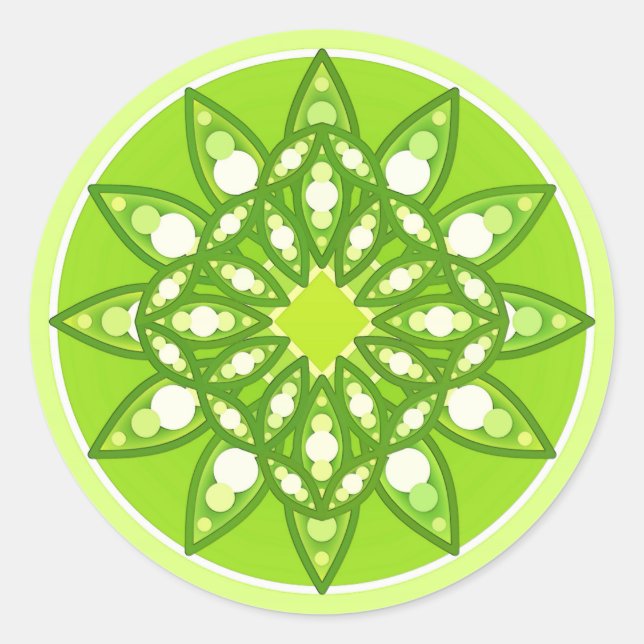 Sticker Rond Mandala motif dans les tons vert citron (Devant)