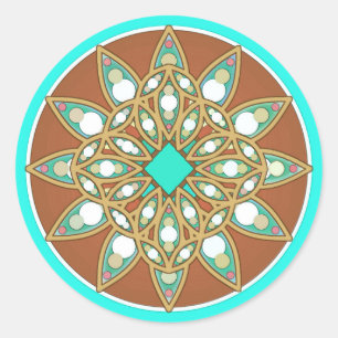 Sticker Rond Mandala motif en chocolat, bronzé et turquoise