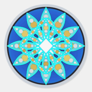 Sticker Rond Mandala motif en cobalt, gris et turquoise