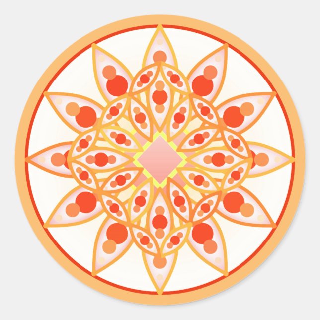 Sticker Rond Mandala motif en corail, orange et or (Devant)