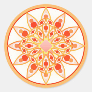 Sticker Rond Mandala motif en corail, orange et or