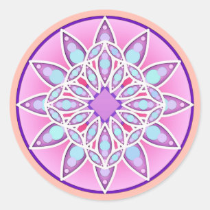 Sticker Rond Mandala motif en lavande, orchidée et corail