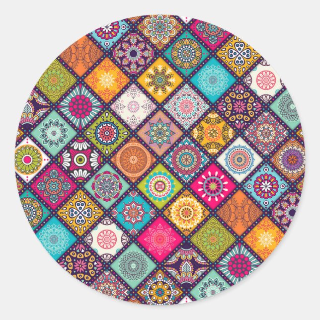Sticker Rond Mandala motif marocain coloré (Devant)
