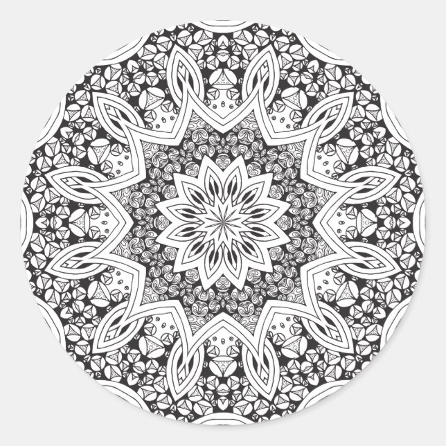 Sticker Rond Mandala noir et blanc (Devant)