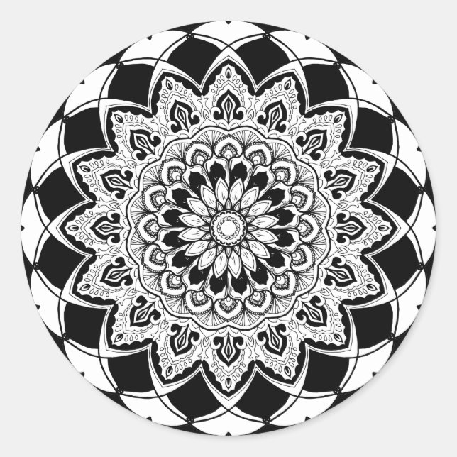Sticker Rond Mandala noir et blanc (Devant)