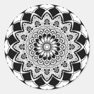 Sticker Rond Mandala noir et blanc