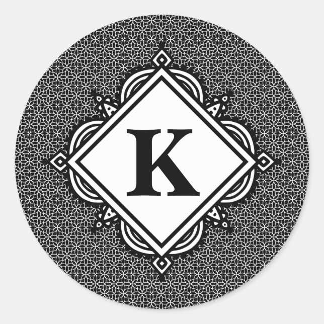 Sticker Rond Mandala noir monogramme (Devant)