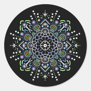 Sticker Rond Mandala noir, violet et vert
