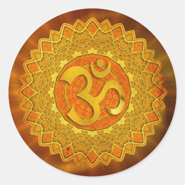 Sticker Rond MANDALA OM - orange | brillance rouge (Devant)