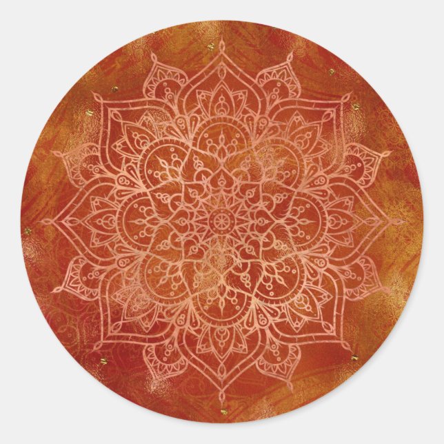 Sticker Rond Mandala orange et Glamour doré Moderne et Chic (Devant)